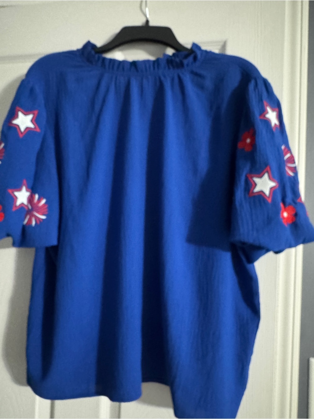 Jess Lea Blue Puff-Sleeve Embroidered Star Blouse